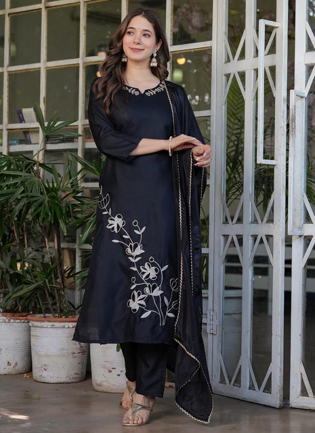 Viscose Rayon Black Daily Wear Embroidery Work Readymade Straight Suit